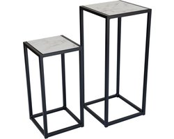 Bijzettafel - Zwart - Metaal - Marmer - SET - 35x35x80 & 30x30x60 - MY Own Table 006C