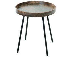 Bijzettafel – Zwart metaal met diep eikendecor MDF – 40 cm diameter, 45 cm hoog – Robuust en compact