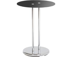 Bijzettafel – Zwart staal en chroom met veiligheidsglas – 40 cm breed, 40 cm diep, 55 cm hoog – Met verzwaarde voet