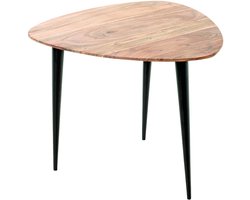 Bijzettafel – Zwart staal en massief acaciahout – 55 cm breed, 55 cm diep, 46 cm hoog – Industrieel design