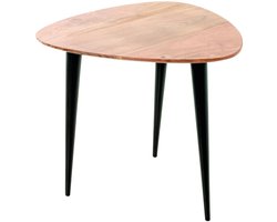 Bijzettafel – Zwart staal met acaciahout – 46 cm breed, 46 cm diep, 41 cm hoog – Industrieel design