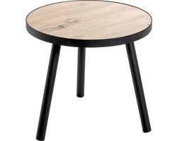 Bijzettafel – Zwart staal met blank eiken MDF – Rond model – 40 cm diameter, 37 cm hoog