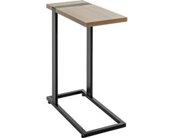 Bijzettafel – Zwart staal met warm eiken blad – 24 cm breed, 49 cm diep, 64 cm hoog – Hoge industriële uitvoering