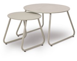 Bijzettafels - Rond - Beige - Metaal - Woonkamer - Binnen - Buiten - Set van 2 - Klein 40 x 37 x 5 CM - Groot 60 x 41 x 5 CM