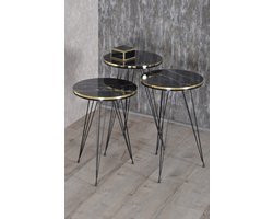 Bijzettafels - Salontafel Set | Set van 3 | Luxe design | Bijzettafel | Sofa tafel | Woonkamer tafel I metal poten I Zwart Marmer Patroon (1049)