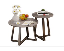 Bijzettafels – Salontafels – Side Tables – Tafeltjes – Nachtkastjes – Set Van 2 Ronde Tafels Zwart – Marmerlook Gesinterd Steen – Zwart Metaalframe