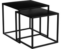 Bijzettafels Set - Nesting Tafels - Decoratief Gebruik - Industriële Look - Set van 2 - Zwart