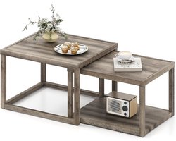 Bijzettafels Set - Nesting Tafels - Woonkamer Meubel - Stapelbaar en Nestbaar - 70x60x45cm - Grijs