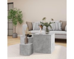 Bijzettafels Set - Tafeltjes Hout - Woonkamer Decoratie - Drie Verschillende Maten - Tot 45 cm Hoog - Betongrijs