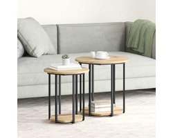 Bijzettafels Set - Tafeltjes Hout - Woonkamer Decoratie - Met Plank - Set van 2 - Bruin