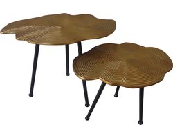 Bijzettafels set van 2 - zwart poten met goud blad - aluminium - 60 x 45cm en 50 x 40cm