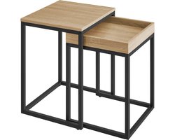 Bijzettafels SONOMA - Set van 2, Industriële Stijl, Stalen Frame, Kleur: Eiken Sonoma en Zwart, 55 x 45 x 40 cm, 51 x 40 x 38 cm