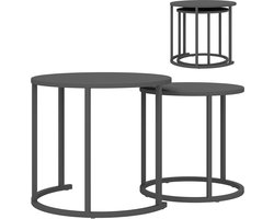 Bijzettafels – Tuintafel – Balkontafel – Campingtafel – Koffietafel – Set Van 2 Stakelbare Tafels – Gepoedercoat Staal – Weerbestendig