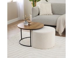 Bijzettafel/Salontafel met Poef - TEDDY - Rond - 60cm - MDF/Metaal