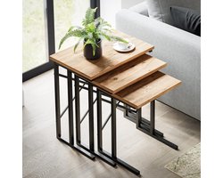 Bijzettafelset - Modern ontwerp - Set van 3 - Ruimtebesparend - Hout en metaal