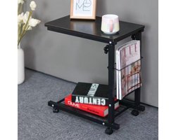 Bijzettafeltje C-vorm - Roltafel bank - Snacks bij de bank - In hoogte verstelbaar - 60-80cm hoog - Zwart