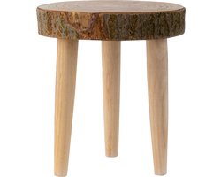 Bijzettafeltje Decowood - krukje - teak hout - D31 x H32 cm - plantenpot verhoger