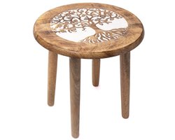 Bijzettafeltje Levensboom bedrukt mangohout