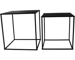 Bijzettafeltjes, zwart metaal, set van 2, 38x38x41 cm/ 34x34x37 cm