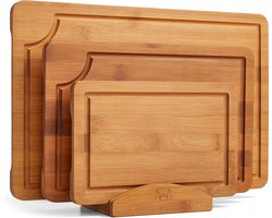 Bikolo® Snijplankenset Met Houder 3-Delig - Snijplank Hout - Borrelplank - Serveerplank - Tapasplank - Bamboe