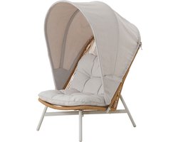 Bille lounge stoel polyrattan met kussen beige, natuur, grijs.
