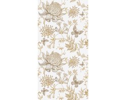 Bimago Behang – Beige flowers and butterflies on white background – Premium Vliesbehang – 50 x 1000 cm – 5 m² – Meerkleurig – Modern Wandbehang voor Woonkamer, Slaapkamer, Kinderkamer en Kantoor