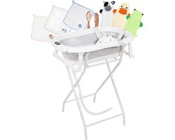 BimbelBoo® - Baby Bad met Ingebouwde Thermometer - Incl. Benodigdheden - Opvouwbaar - Babybad - Baby Bad Set - Baby Badje - Babybad met Standaard - Baby Badje - Baby Badje met Standaard - Babybadje - Kinderbad - Baby Verzorgingsset