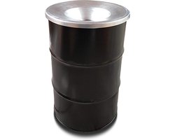 BinBin Flame 120l Industriële metalen prullenbak-afvalbak zwart 120 Liter met vlamwerend deksel- brandveilig deksel- Horeca-kantine-scholen-terras-strand-tuin