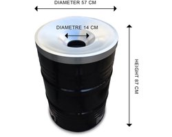 BinBin Flame - Industriële Prullenbak - Zwart Staal - Ø57x87 cm - 200L - Vlamwerend Deksel - Horeca & Festival Afvalbak