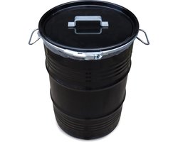 BinBin Handle industriële prullenbak zwart 60 Liter olievat met handvat deksel