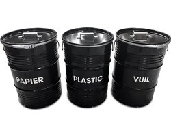 BinBin industrieel olievat afvalscheidingssysteem- afvalscheiding prullenbakken 3x 60L- Papier- Plastic- Vuil afvalbak- met handvat deksel- 40x48 CM