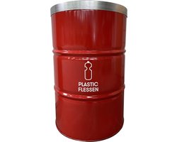 BinBin  industriële olievat afvalscheidingprullenbak 200 Liter met vlamwerend deksel- PET flessen inzameling- afvalscheidingsprullenbakken