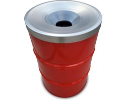 BinBin industriële olievat prullenbak| Rood metaal 200 Liter afvalbak met vlamwerend deksel-  afvalscheidingsprullenbakken