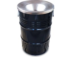 BinBin Small - Industriële Prullenbak - Zwart Metaal - Ø40x58 cm - 60L - Vlamwerend/Branddovend Deksel - Olievat