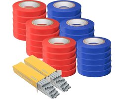 Bindtang met klemmen - Plantenbinder Tuinband - Planten Steunen - UV-bestendig PVC - 30 m - Blauw/Rood