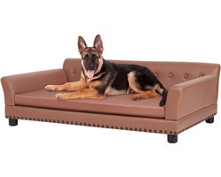 BingoPaw Hondenbank XL - Luxe Tech Leather Cloth Hondenbank Loungebed voor Grote Honden - Houten Frame Verhoogde Puppy Sofa Stoel met Comfortabele Kussenmat - Wijnrood - XL - 120x75cm