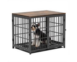 Bingopaw Houten Hondenkrat Binnen - Meubel Stijl Huisdierkooi - Huisdier Kennel - met Drie Deuren en Uitneembare Lade voor Middel Grote Honden Zwart - L - 91.5x63.5x74.5cm