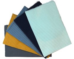 BINK Bedding - 5 lapjes - 100% katoen - Quilt Patchwork - Wafel 60 x 40 cm Parijs - Set = 5 lapjes stof - hobby - creatief - naaien - stof - mintgroen - donkerblauw - marine - softblue - grijsblauw - okergeel - donkergrijs - antra