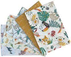 BINK Bedding - 5 lapjes - Quilt Patchwork - Dieren 60 x 40 cm. Set = 5 lapjes - jungle dieren - safari dieren - dino - dierenprints - multicolour