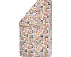 BINK Bedding Dekbedovertrek Adam 100 x 135 cm exclusief sloop - tweezijdig - huisjes - grachtenpand - vrolijke print - peach - blue - mosterdgeel - roze - zwart - Nederlands - Dutch - baby - peuter - ledikant
