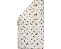 BINK Bedding Dekbedovertrek Bram ledikant 100 x 135 cm exclusief sloop - auto's - vrachtwagen - kiepwagen - tractor - werkvoertuigen - mintgroen - ecru - oranje - geel - grijs - tweezijdig - katoen - jongens - baby - peuter