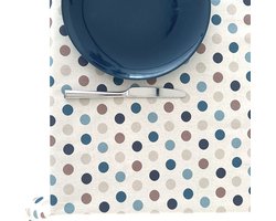 BINK Bedding Tafelkleed - Tafelzeil Dots Blue - Acryl gecoat Katoen 145 x 250 cm - afneembaar - wasbaar - feest - feestdecoratie - kinderfeestje - verjaardag - buiten eten - stippen - ecru - beige - blue - bruin - donkerpaars