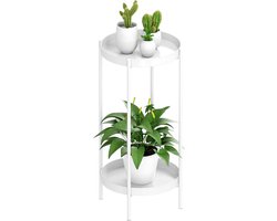 Binnen Buiten Plantenstandaard Metalen Bloempothouder Tafel 2 Niveaus Hoog Roestvrij voor Huis Tuin Patio Balkon Kantoor Woonkamer Badkamer Hoek (Wit)