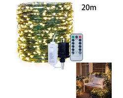 Binnen-/buitenverlichting met afstandsbediening voor dubbel gebruik - Kerstverlichting voor buiten - Kerstboomverlichting - LED-lichtsnoer - Plug-in - 20 m x 200 lampjes - USB + afstandsbediening - Geschikt voor bruiloften, slaapkamers, muren - Groen