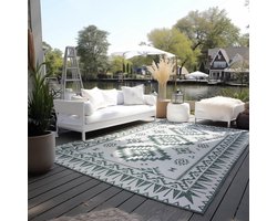 Binnen en buiten tapijt, omkeerbaar tapijt, weerbestendig en waterdicht, modern geometrisch patroon, ruitpatroon, outdoortapijt voor tuin, balkon, terras en woonkamer, groen, 80 x 150