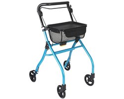 Binnen rollator Plaza Indoor - Inclusief dienblad en opbergnetje - Eenhandig bediening - Betrouwbare remmen - Korte draaicirkel - Opvouwbaar - Compact - Blauw