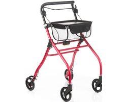 Binnen rollator Plaza Indoor - Inclusief dienblad en opbergnetje - Eenhandig bediening - Betrouwbare remmen - Korte draaicirkel - Opvouwbaar - Compact - Rood