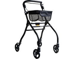 Binnen rollator Plaza Indoor - Inclusief dienblad en opbergnetje - Eenhandig bediening - Betrouwbare remmen - Korte draaicirkel - Opvouwbaar - Compact - Zwart