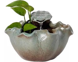 Binnenfontein Keramiek - Decoratieve Waterpartij - Woonkamer Decoratie - Lotus Vorm - Kleine Afmeting - Groen