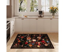 Binnenmat- 40 * 60cm -badkamermat-absorberende en vlekbestendige voetmat-bloemenpatroon vloerkleed-machinewasbaar-antislip-geschikt voor entrees, keukens, voordeuren en kinderkamers -zwart